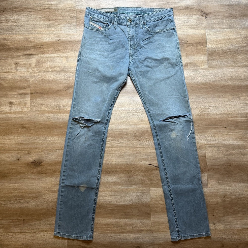 Diesel Jeans Men 31x32 Teal Shioner Slim Skinny Dirty Wash Destroyed Punk 0603B
